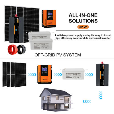 İyi bir fiyat. Ev Kullanımı İçin 5KW Tamamen Şebekeden Bağımsız Güneş Enerjisi Kiti | Akü ve İnverter ile Hepsi Bir Arada Sistem çevrimiçi